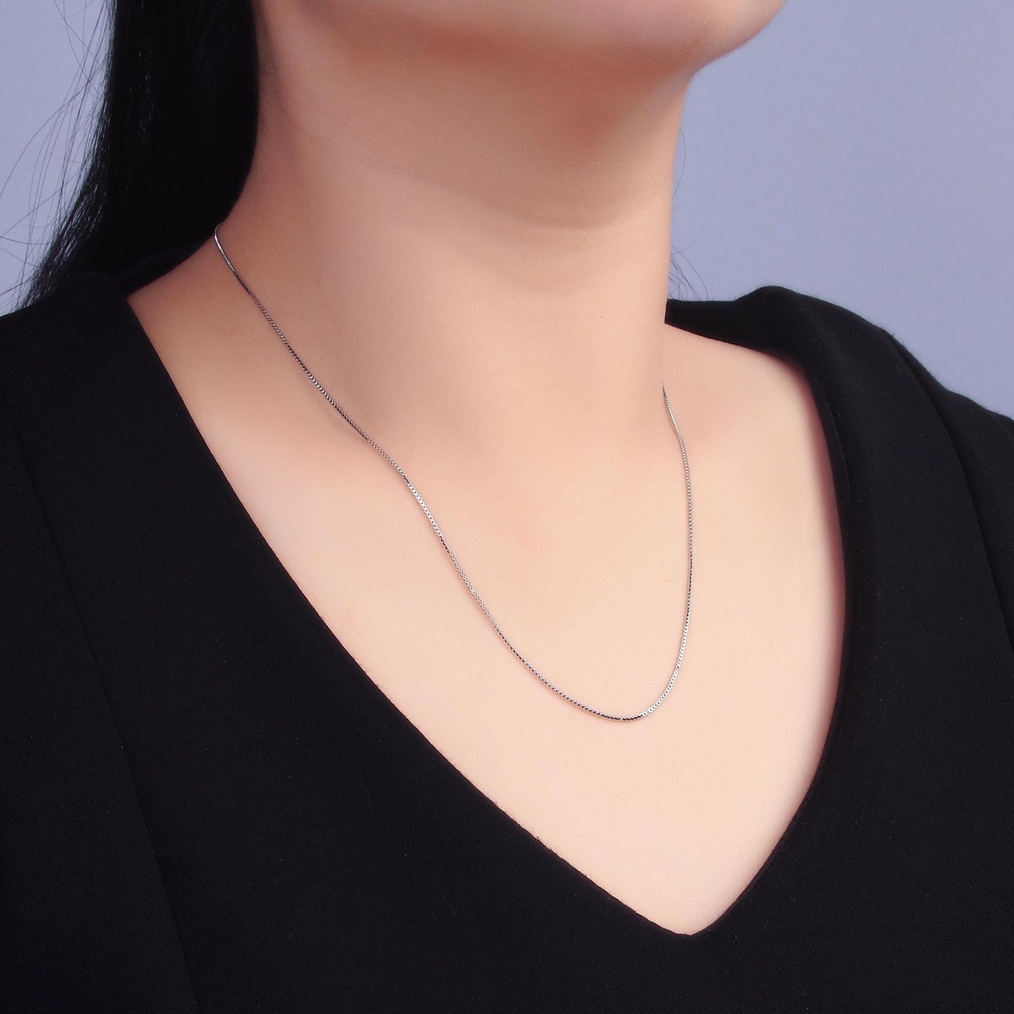 Silver 1mm Dainty Box Adjustable Slider 19.68 Inch Needle Threader Chain Necklace | WA-2733
