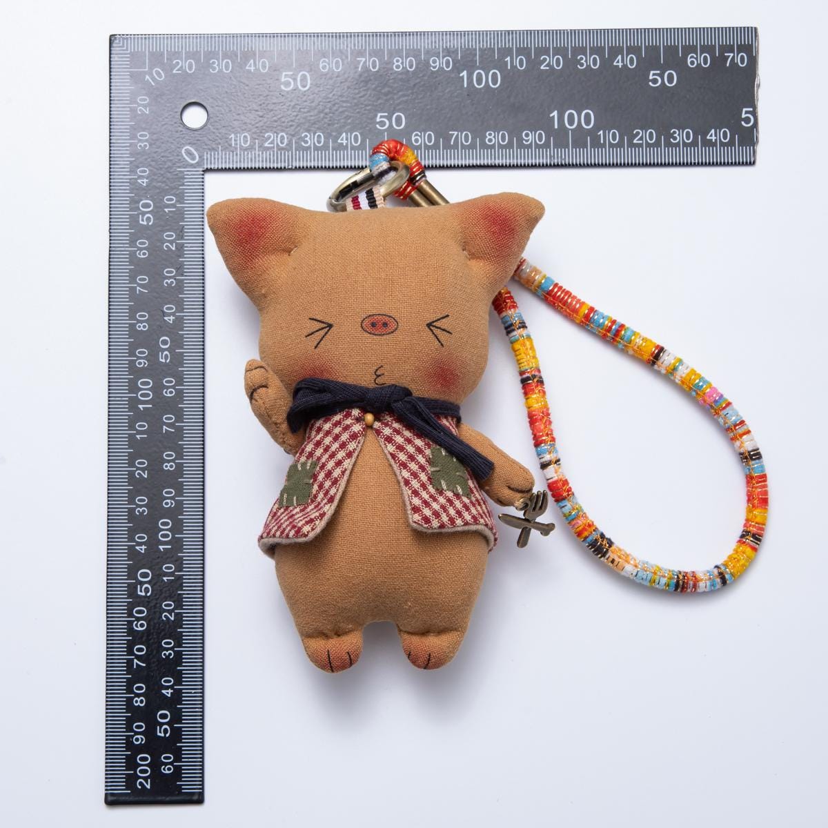 Animal Bag Charms 300mm Pig & Bunny Keychains Couple Accessory Fabric Teddy Backpack Add On Gingham and Plaid Outfits | WB-00056