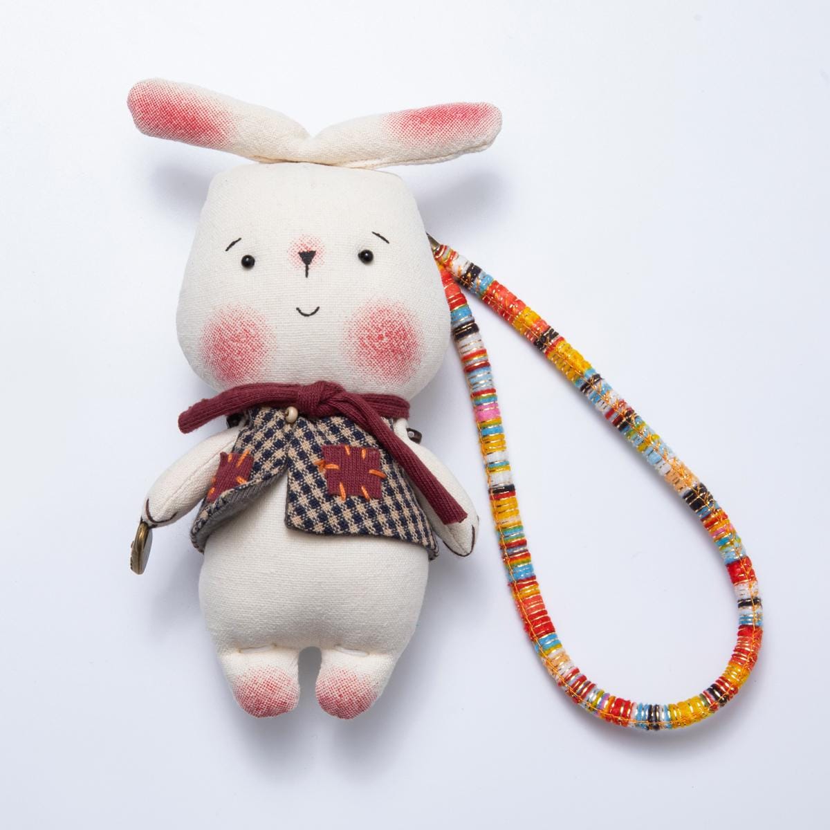 Animal Bag Charms 300mm Pig & Bunny Keychains Couple Accessory Fabric Teddy Backpack Add On Gingham and Plaid Outfits | WB-00056