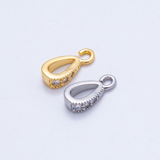 18k Gold Filled 10.8mm CZ Pave Pendant Bails Teardrop Connector Pinch Bail DIY Necklace Supply Artisan Jewelry Making | FINDINGS-00129