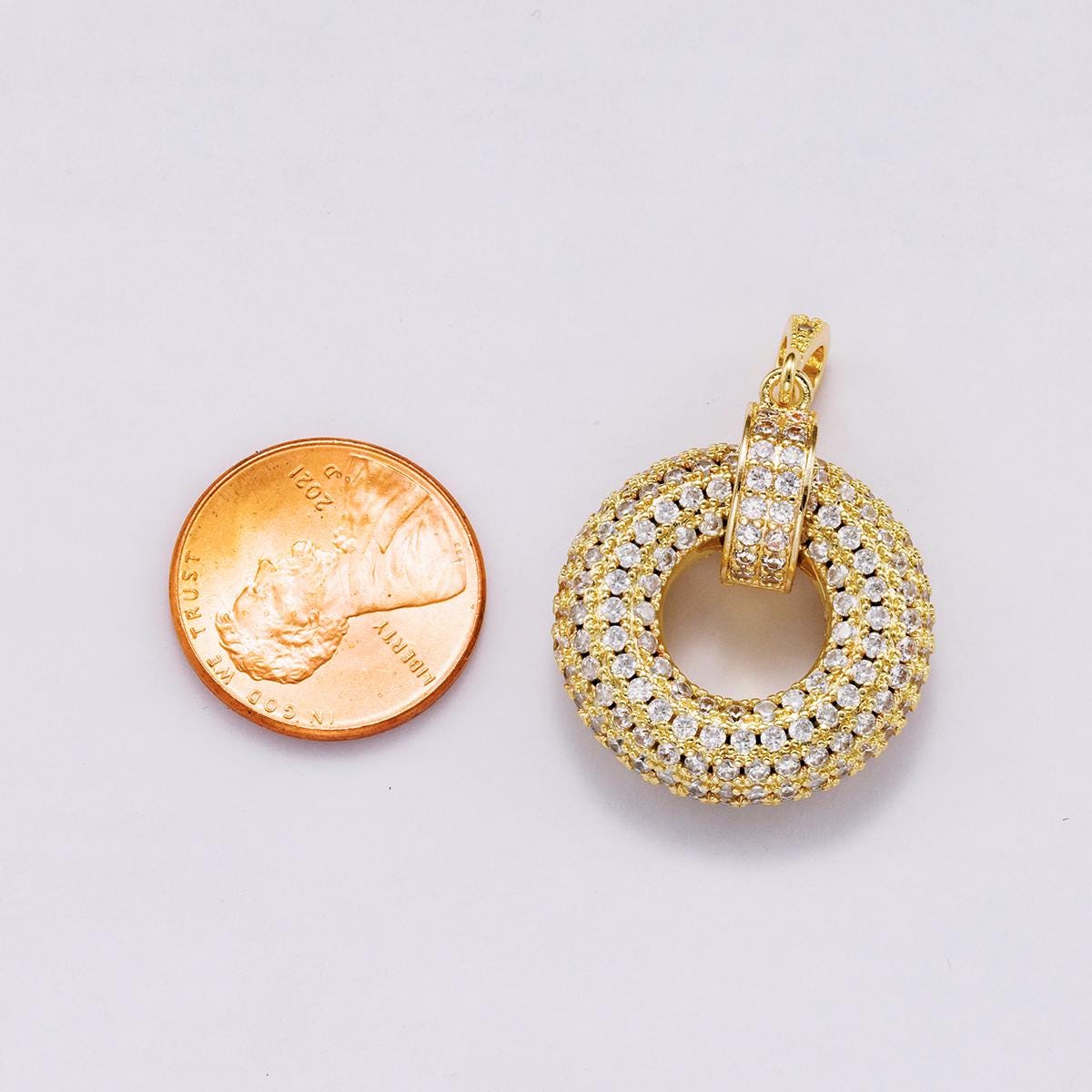 14k Gold Filled 35mm Micro Paved CZ Donut Pendant Circular Medallion DIY Supply for Jewelry Making custom necklace bracelet | CHARMS-00560