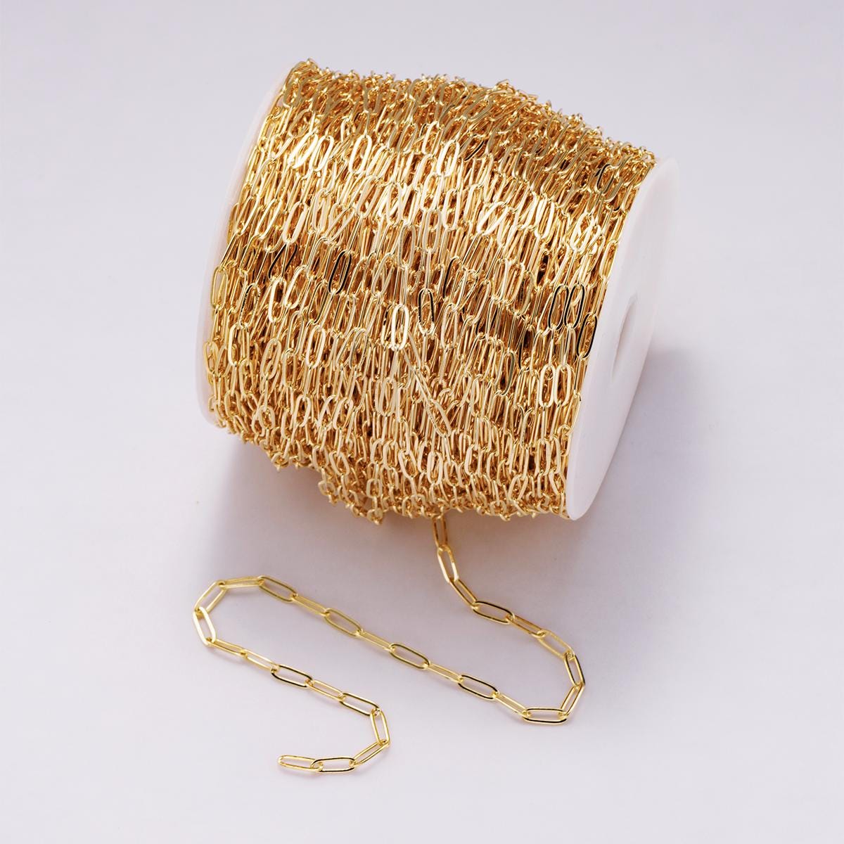 24K Gold Filled Paper Clip Chain by Yard, Size : 3.6 mm Wholesale Bulk Paperclip Roll Chain, Jewelry Making Supply Component Roll-1868