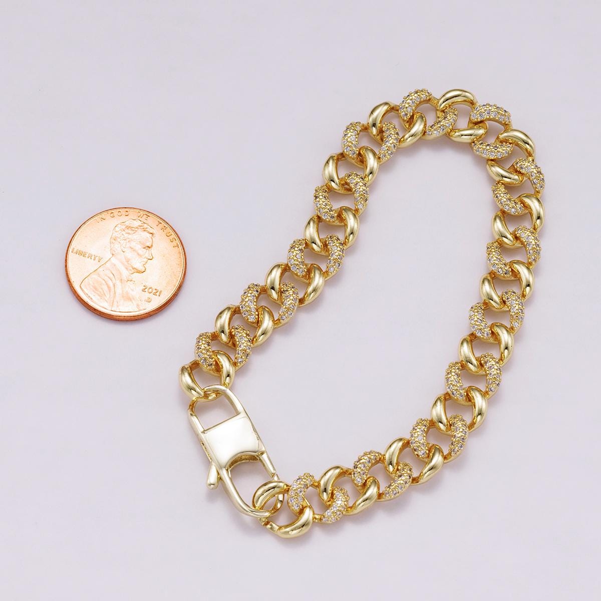 18k Gold Filled CZ Pave Cuban Link Bracelet – 7.2 Inch Chunky Hip Hop Jewelry WA-4334