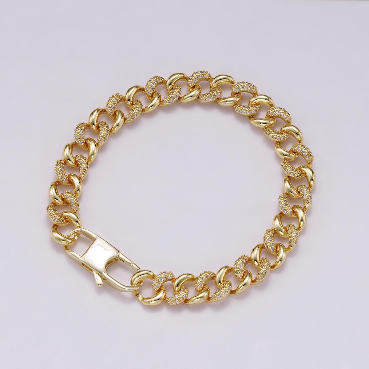 18k Gold Filled CZ Pave Cuban Link Bracelet – 7.2 Inch Chunky Hip Hop Jewelry WA-4334