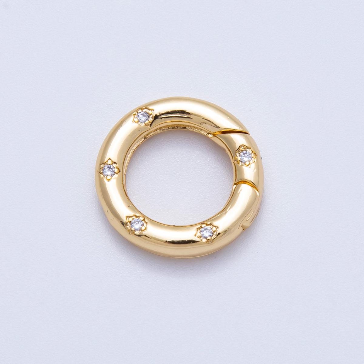 18K Gold Filled 16mm Micro Paved CZ Round Push Gate O Findings Charm Holder Connector for DIY Necklace & Bracelet Making | Findings-00117