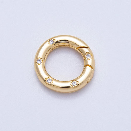 18K Gold Filled 16mm Micro Paved CZ Round Push Gate O Findings Charm Holder Connector for DIY Necklace & Bracelet Making | Findings-00117