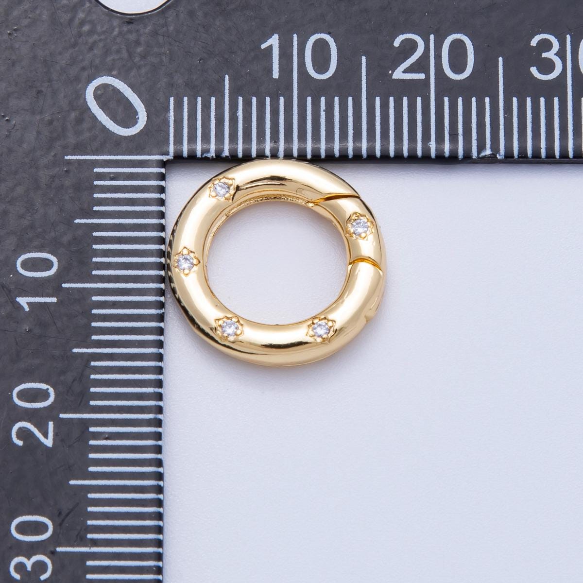 18K Gold Filled 16mm Micro Paved CZ Round Push Gate O Findings Charm Holder Connector for DIY Necklace & Bracelet Making | Findings-00117