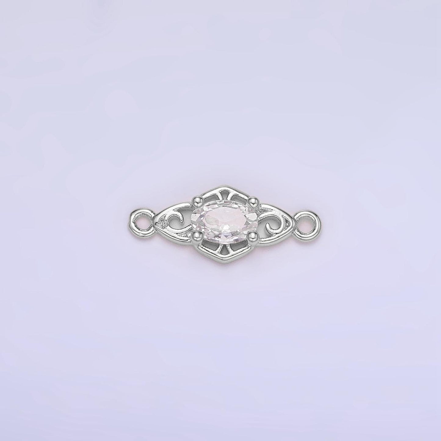Mini Diamond Cubic Zirconia Charm Connector Silver Plated 7.2mm Clear, Pink, Purple CZ Link Connector | Connectors-00011