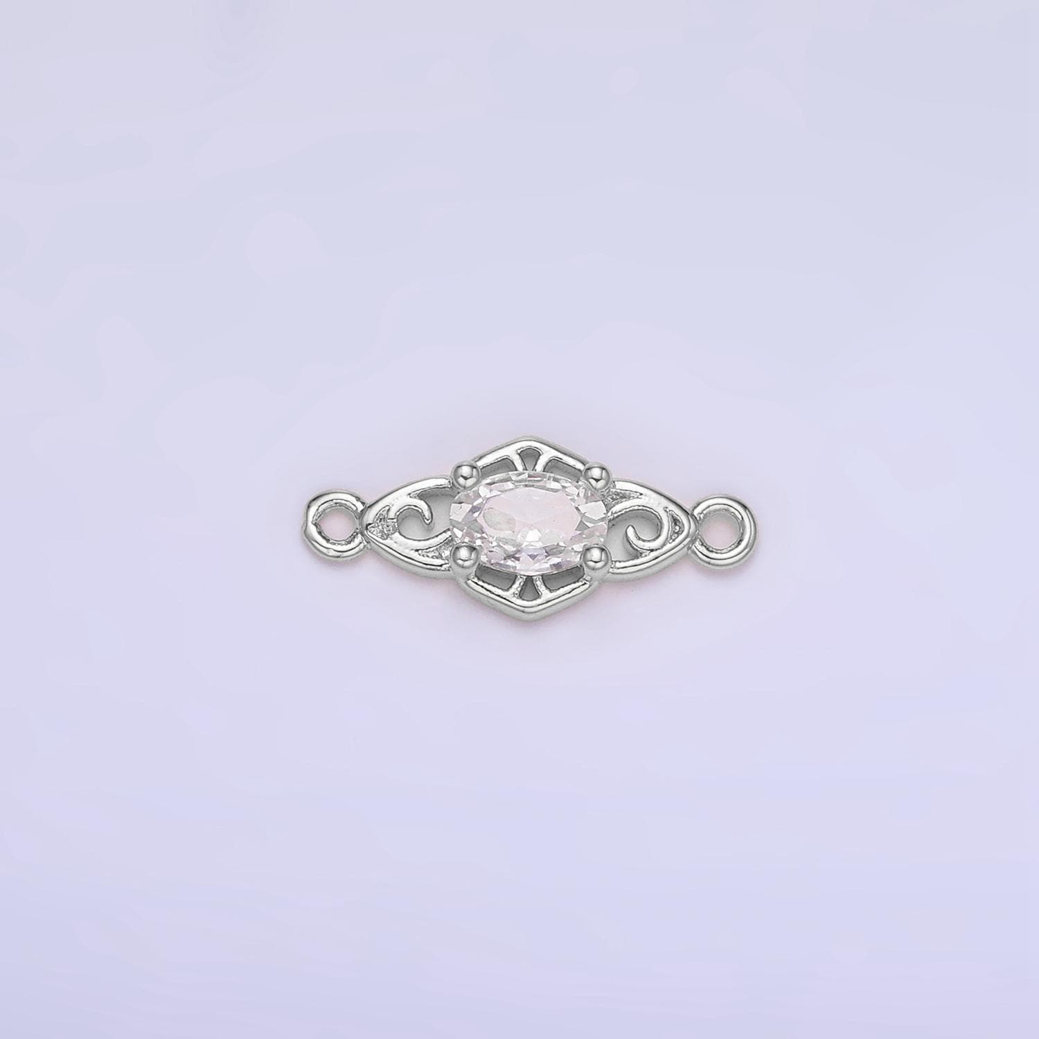 Mini Diamond Cubic Zirconia Charm Connector Silver Plated 7.2mm Clear, Pink, Purple CZ Link Connector | Connectors-00011