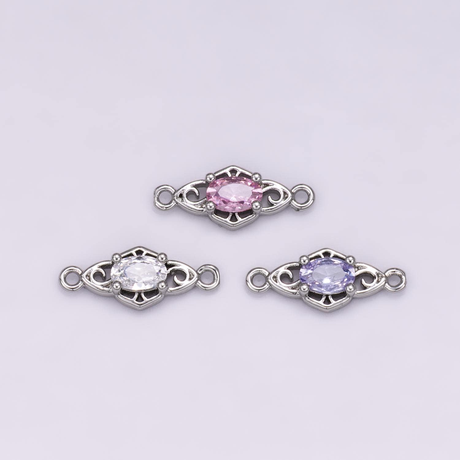 Mini Diamond Cubic Zirconia Charm Connector Silver Plated 7.2mm Clear, Pink, Purple CZ Link Connector | Connectors-00011