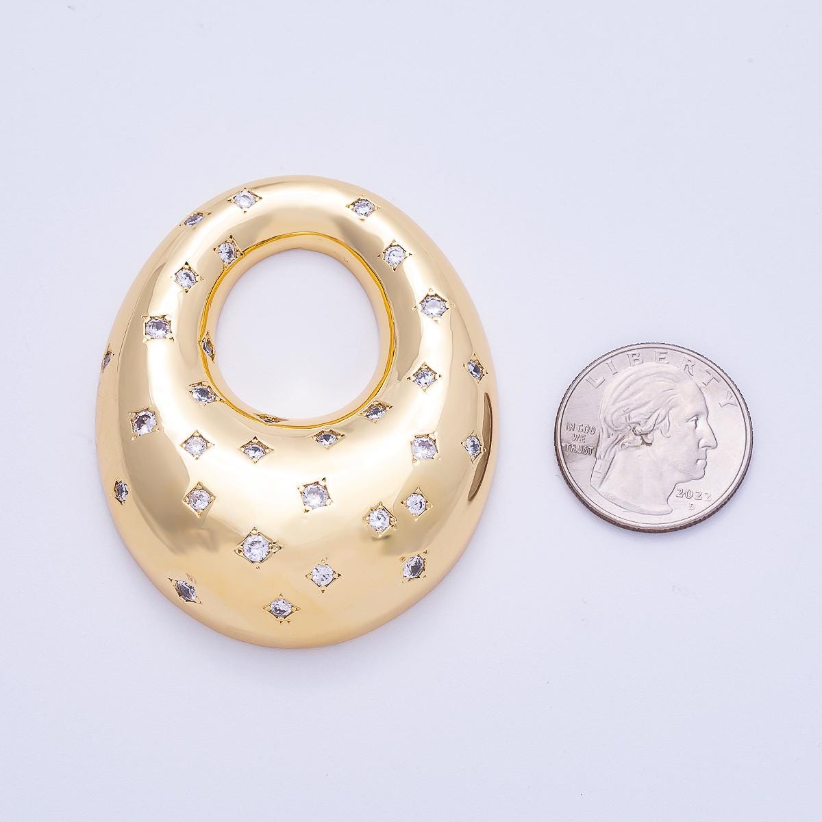 Small Chubby Gold Pendant Charm For Cord Necklace with Clear CZ Stone - 18k Gold Filled Jewelry Beads-00272