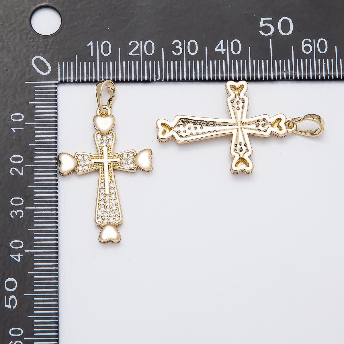 14K Gold Filled Cross Charm Pendant with Micro Pave CZ Heart For Religious Jewelry Making Supply Charms-00519