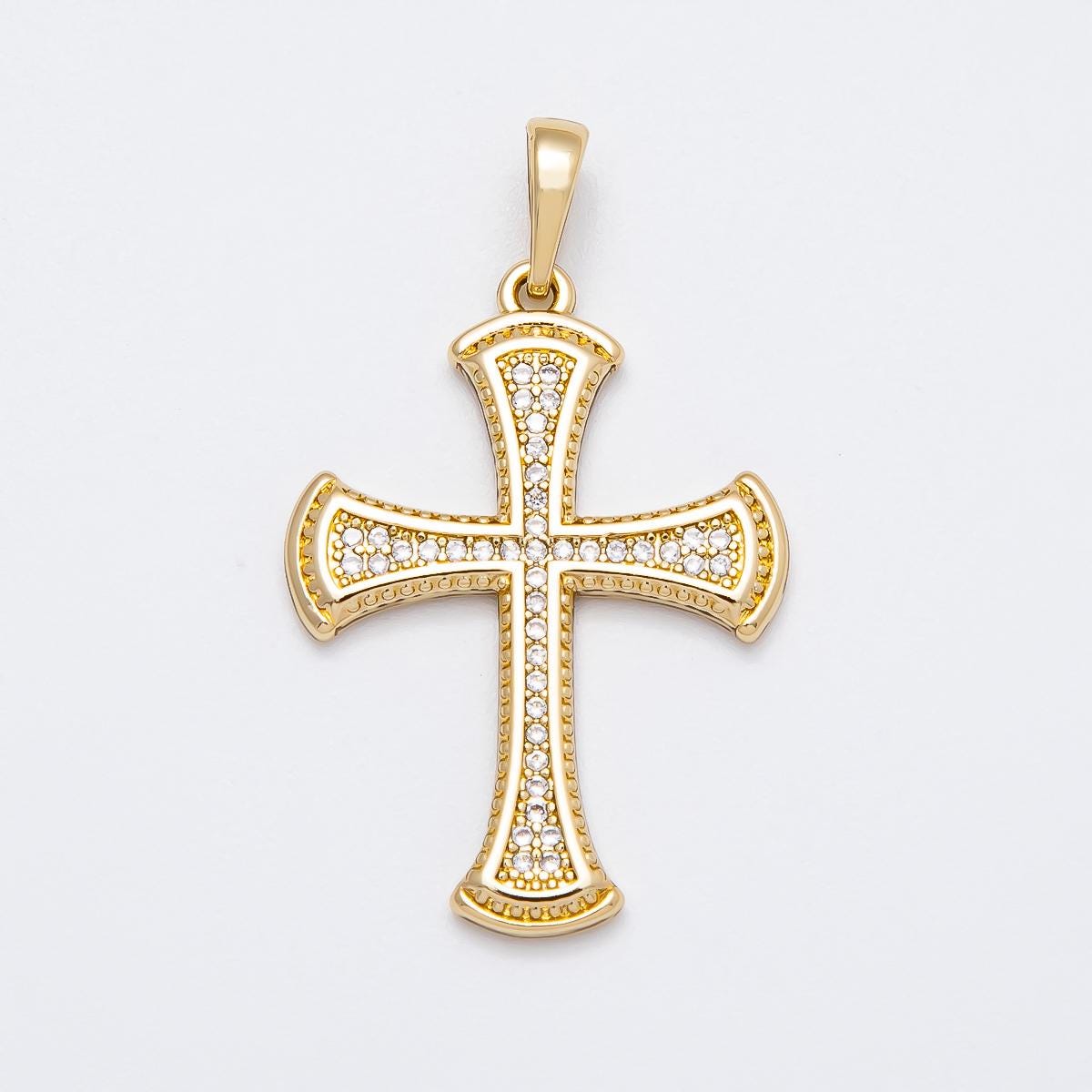 14k Gold Filled Cross Pendant Necklace, CZ Diamond Cross Charm, Religious Jewelry Gift, Christian Catholic Jewelry Charms-520