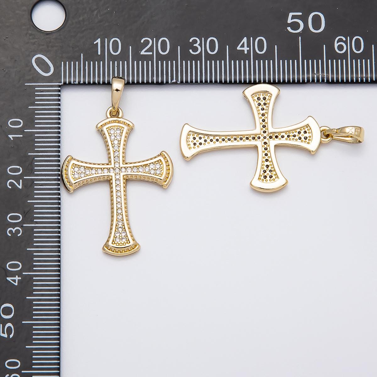 14k Gold Filled Cross Pendant Necklace, CZ Diamond Cross Charm, Religious Jewelry Gift, Christian Catholic Jewelry Charms-520