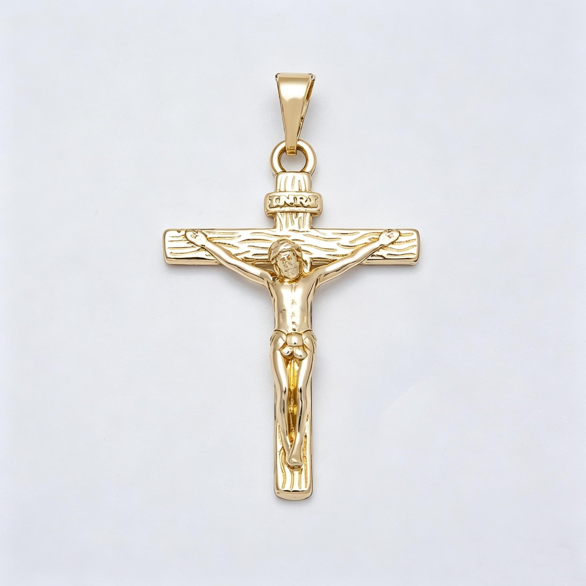14k Gold Fill Jesus Cross Crucifix Pendant, Religious Charm Necklace Finding Charms-521