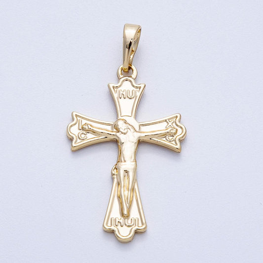 14k Gold Filled 32mm Orthodox Crucifix Pendant INRI Religious Jesus Charm Christian Jewelry Supply for necklace and bracelet | CHARMS-00455
