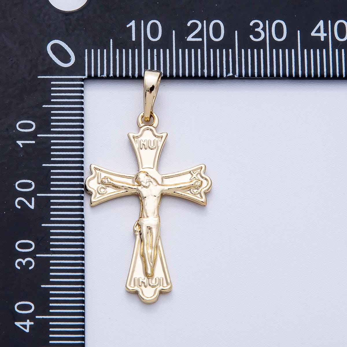 14k Gold Filled 32mm Orthodox Crucifix Pendant INRI Religious Jesus Charm Christian Jewelry Supply for necklace and bracelet | CHARMS-00455