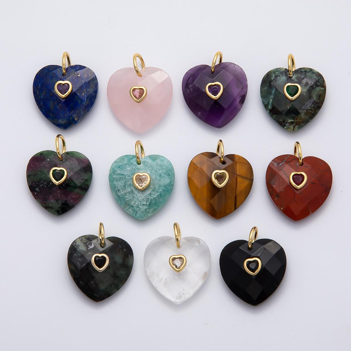 18k Gold Filled 20mm Faceted Gemstone Heart Pendant Colorful CZ Stone charms for jewelry pendant, Handmade DIY pendant wholesale Charms-436