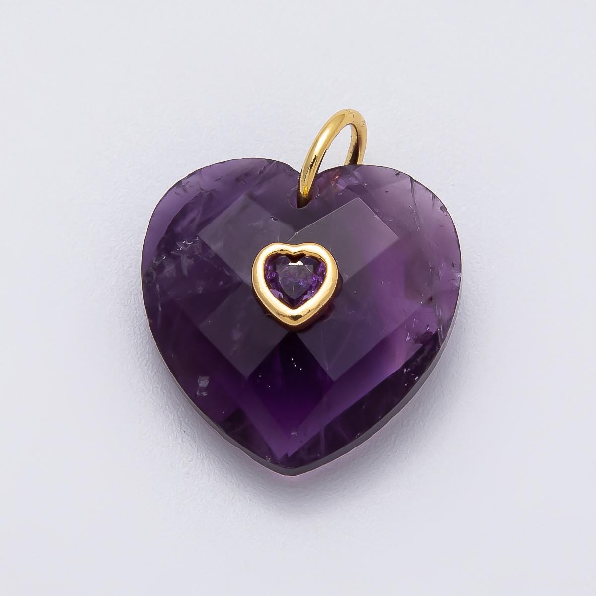 18k Gold Filled 20mm Faceted Gemstone Heart Pendant Colorful CZ Stone charms for jewelry pendant, Handmade DIY pendant wholesale Charms-436