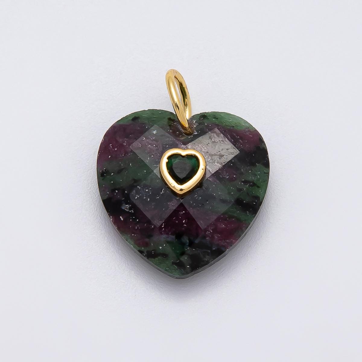 18k Gold Filled 20mm Faceted Gemstone Heart Pendant Colorful CZ Stone charms for jewelry pendant, Handmade DIY pendant wholesale Charms-436