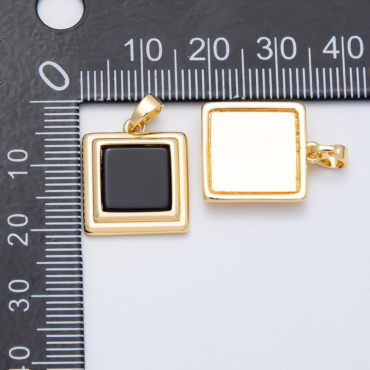 16K Gold Filled 18mm Black Bezel Square Pendant Minimalist Jewelry for Her DIY Supply for custom Necklace Statement Piece | Charms-00480