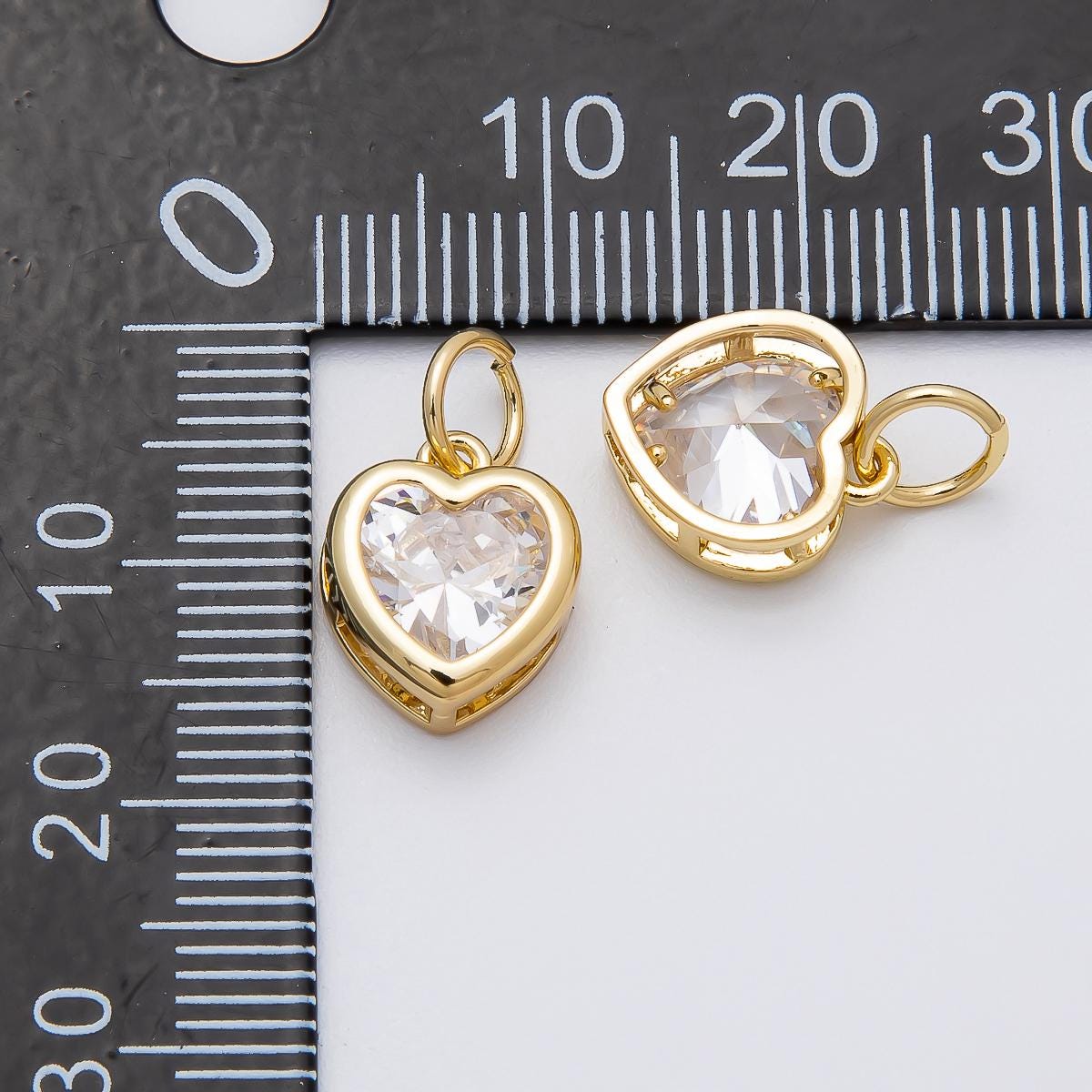 16k Gold Filled Heart Charm Faceted CZ Bezel Romantic Jewelry DIY Supply for custom Necklace and Bracelet | CHARMS-00470