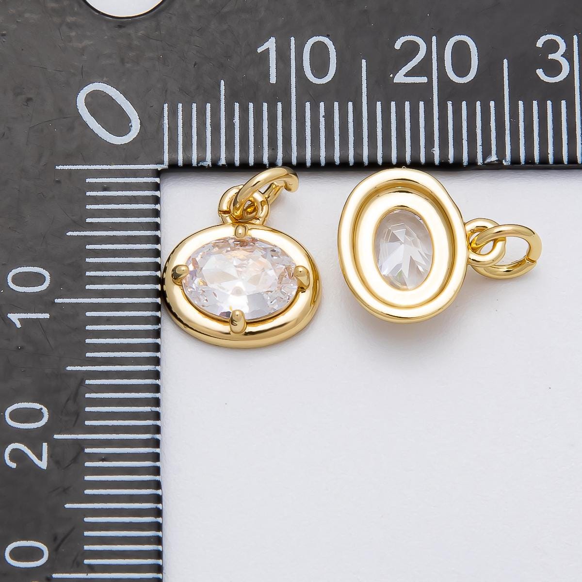 16k Gold Filled Oval CZ Charm Solitaire Bezel Charm Sparkling Clear Stone Jewelry DIY Supply for custom Necklace | CHARMS-00472