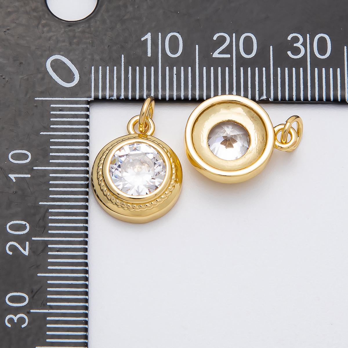 16k Gold Filled Round CZ Bezel Charm Solitaire Pendant Minimalist Sparkling Finding DIY Supply for custom necklace bracelet | CHARMS-00473