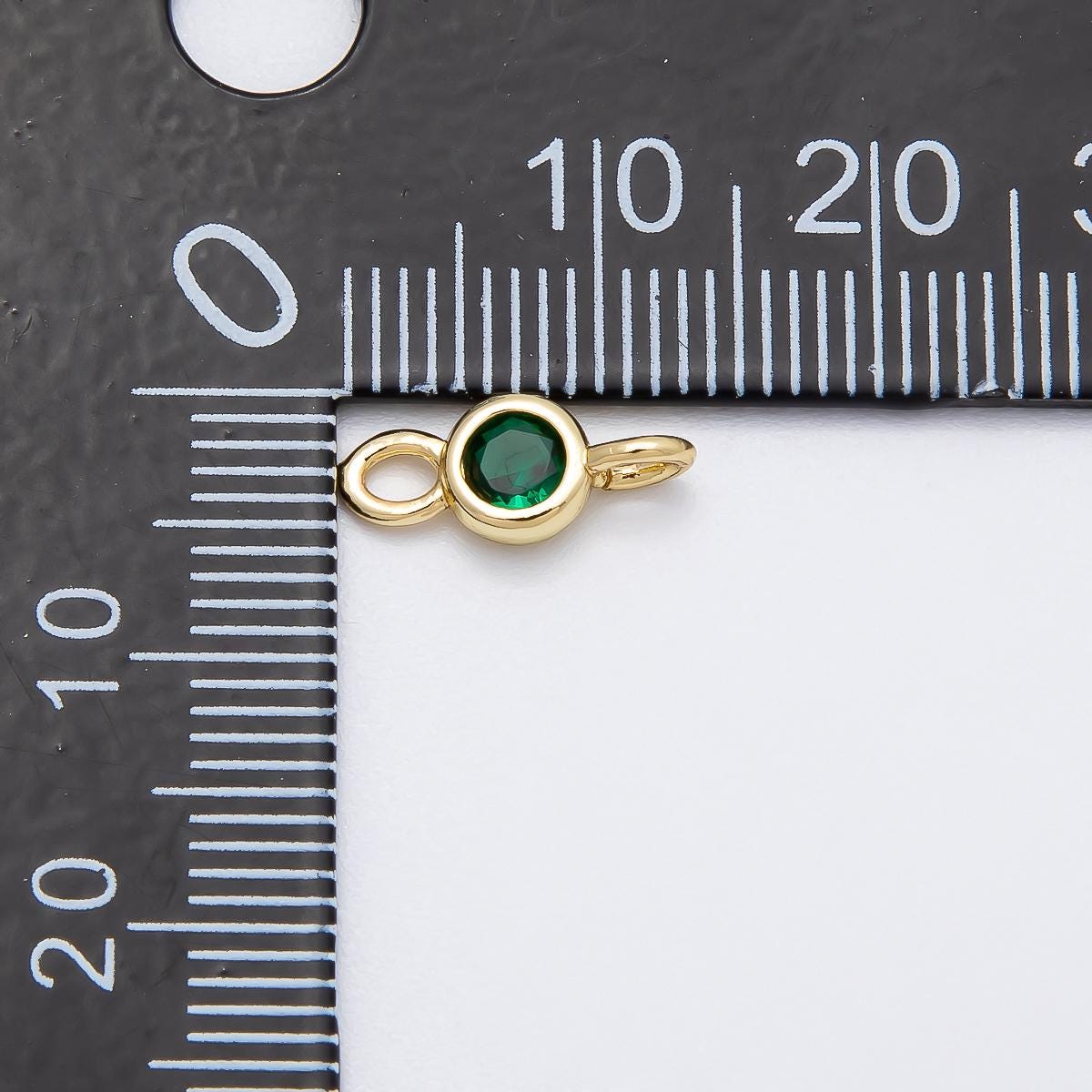 16k Gold Filled 12.8mm Emerald Green Connector Charm May Birthstone Link Dainty Gemstone Finding double loop diy supply | CONNECTORS-00019