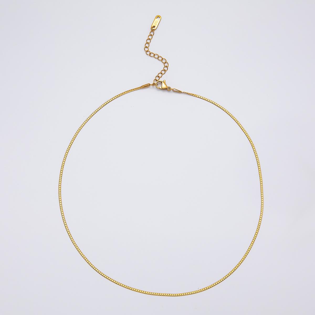 18k Gold Stainless Steel 17 inch Curb Chain Necklace Dainty Everyday Layering Adjustable Chain Jewelry Gift for her | WA-04278