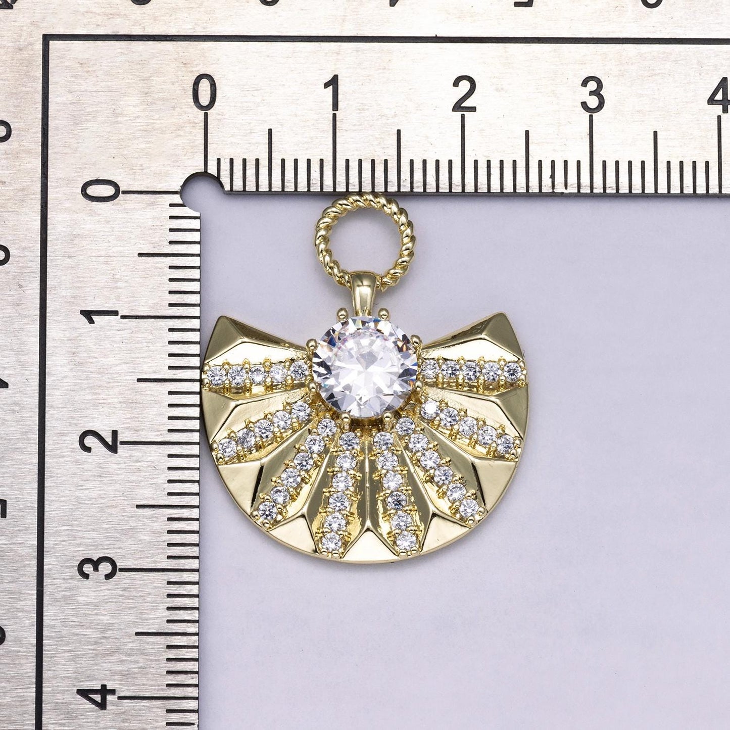 14k Gold Filled 29mm Dainty Sunburst Fan Charm Micro Pave Pendant CZ crystal DIY Jewelry for custom Necklace and Bracelet | CHARMS-00486
