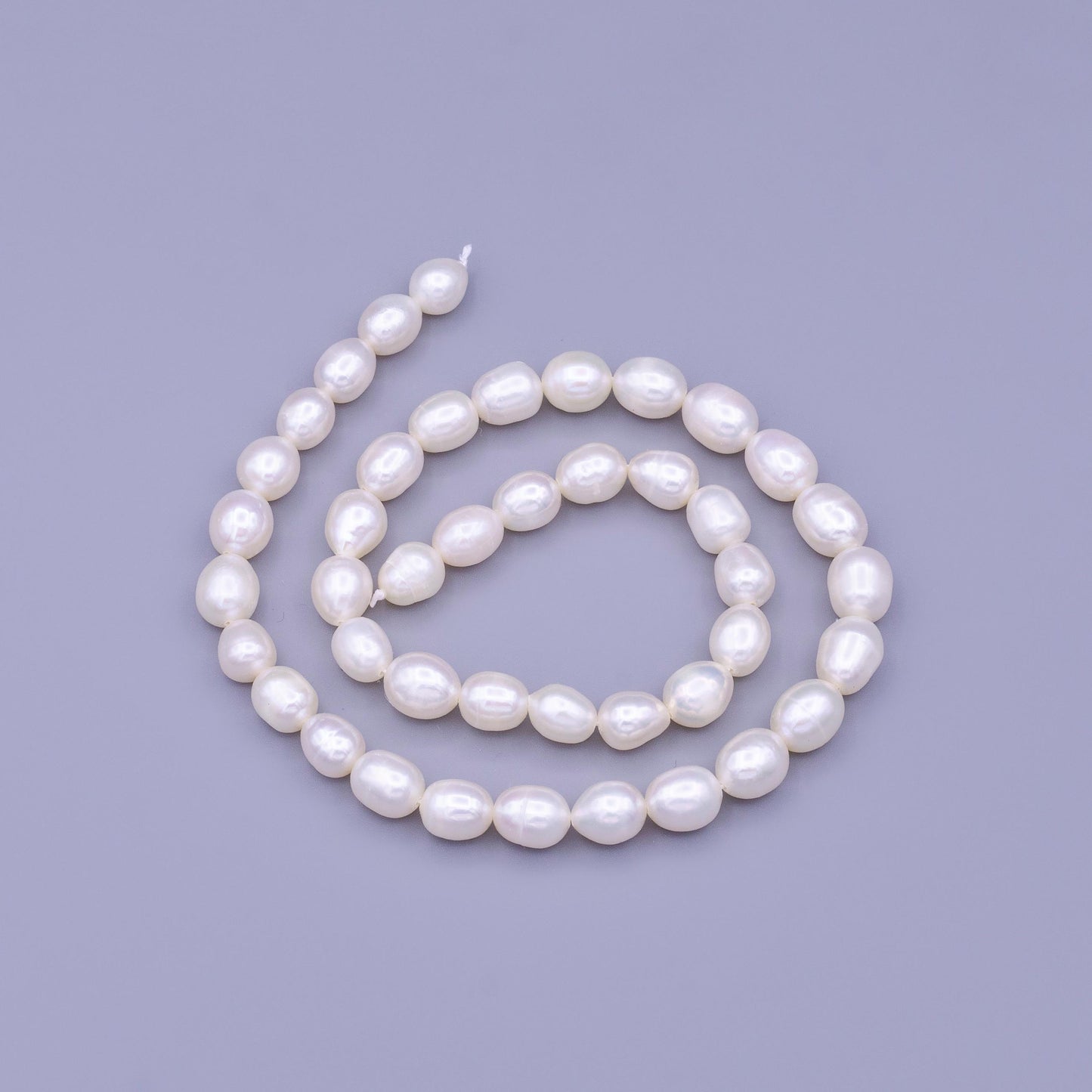 7mm White Rice Oval Shape Shell Pearl Strand 45 pcs Beads for Jewelry Making DIY Supply for Custom Necklace Bracelet | WA-01666