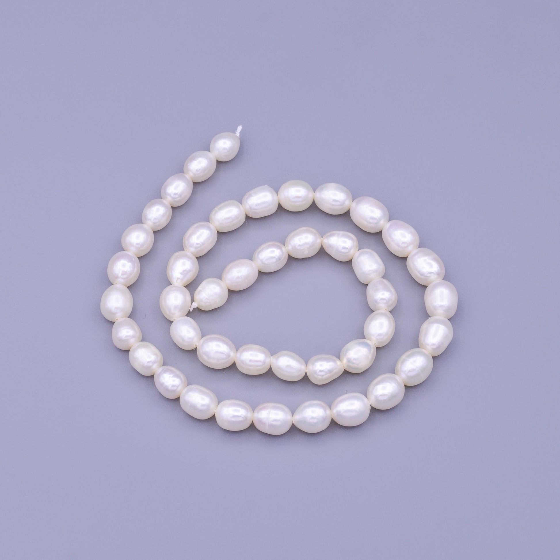 7mm White Rice Oval Shape Shell Pearl Strand 45 pcs Beads for Jewelry Making DIY Supply for Custom Necklace Bracelet | WA-01666