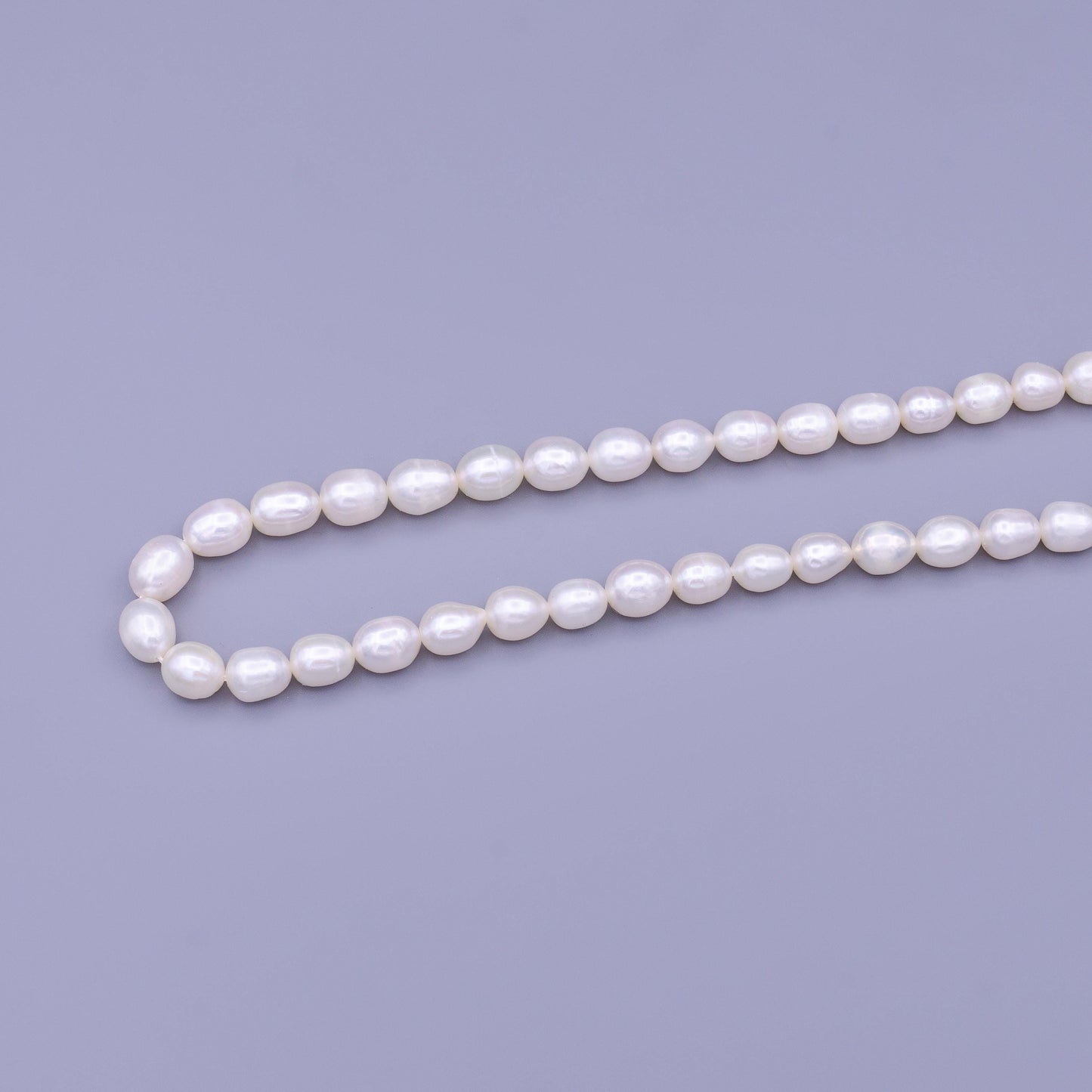 7mm White Rice Oval Shape Shell Pearl Strand 45 pcs Beads for Jewelry Making DIY Supply for Custom Necklace Bracelet | WA-01666