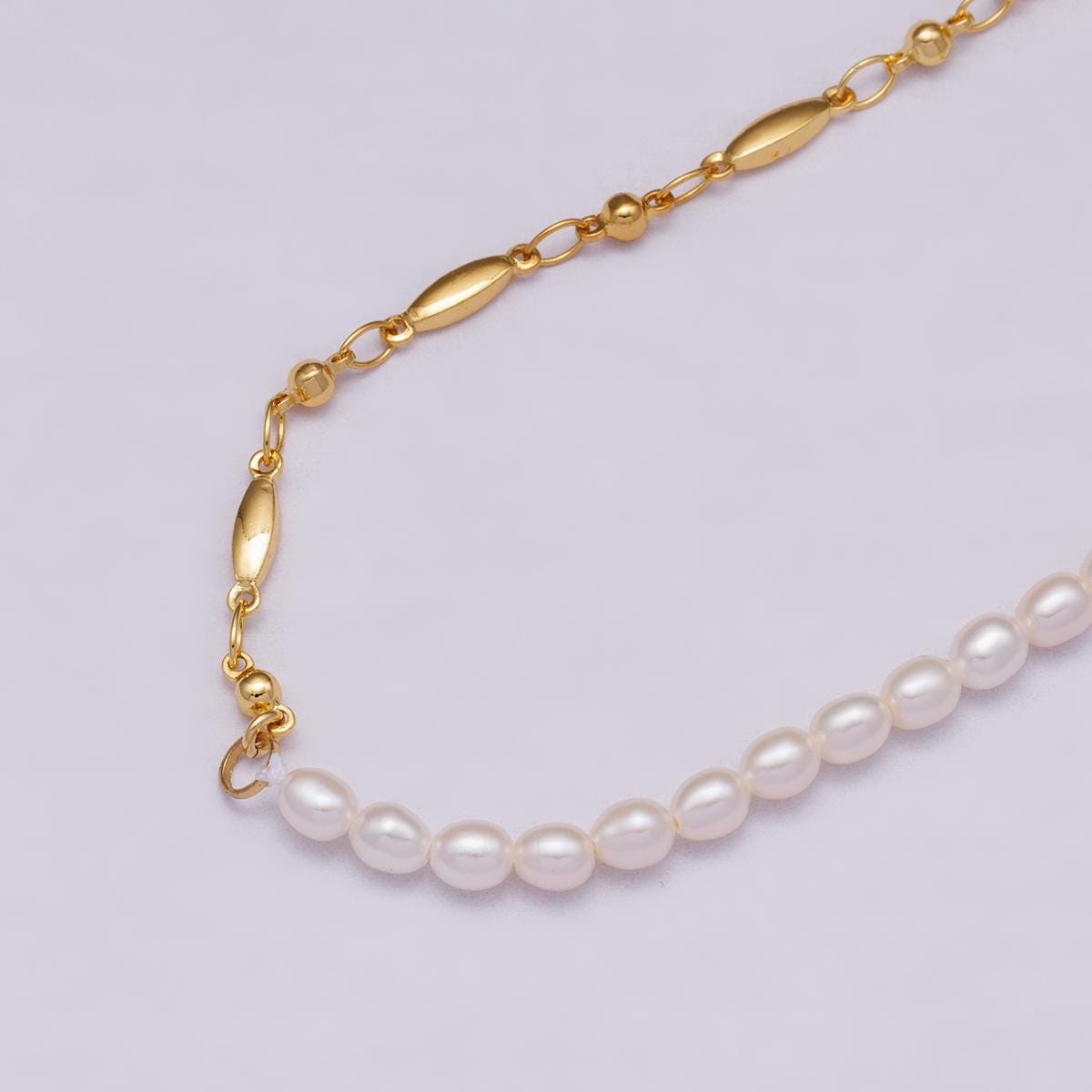 24k Gold Filled 16 inch Half Shell Pearl Half Chain Asymmetrical Celestial Layering Necklace Minimalist Jewelry Gift for Her | WA-04279