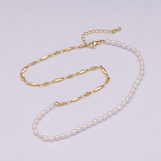 24k Gold Filled 16 inch Half Shell Pearl Half Chain Asymmetrical Celestial Layering Necklace Minimalist Jewelry Gift for Her | WA-04279