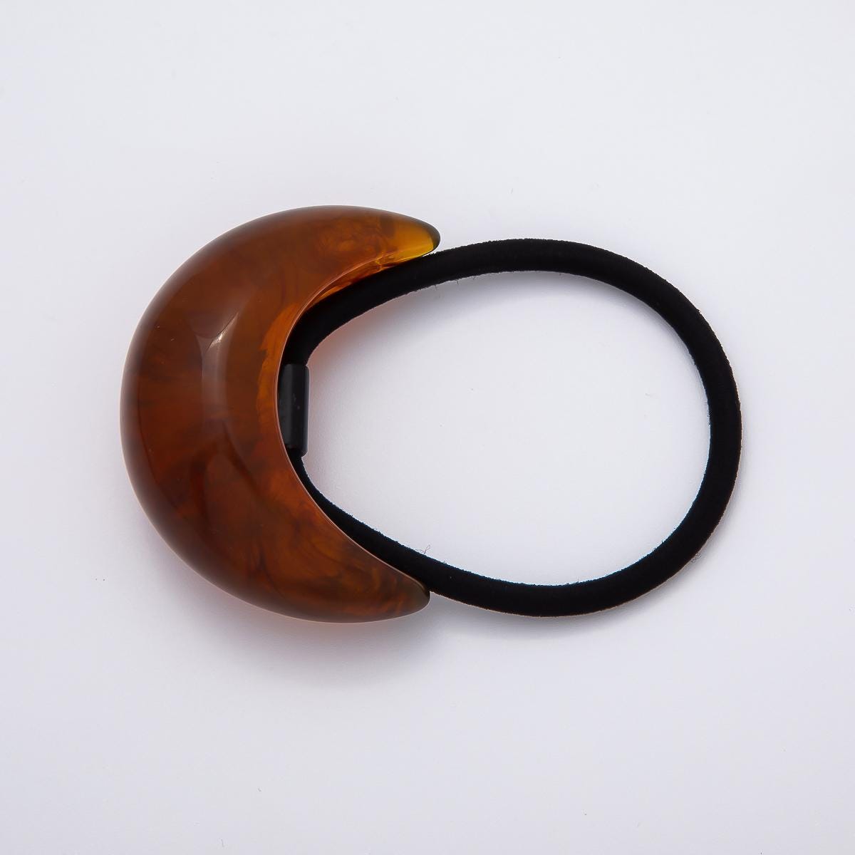 Brown Tortoise Shell Cuff 78mm Resin Cotton Elastic Hair Tie Band Accessories Minimalist Crescent Sleek Ponytail Holder | BH-00120