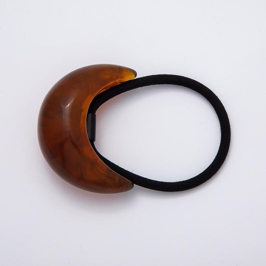 Brown Tortoise Shell Cuff 78mm Resin Cotton Elastic Hair Tie Band Accessories Minimalist Crescent Sleek Ponytail Holder | BH-00120