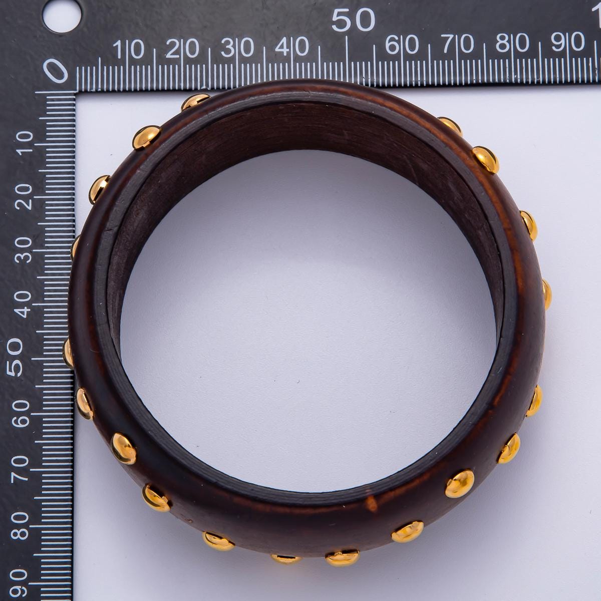 Bold Wood Bangle Bracelet Gold Studded Earth Tones Statement Jewelry WA-4319