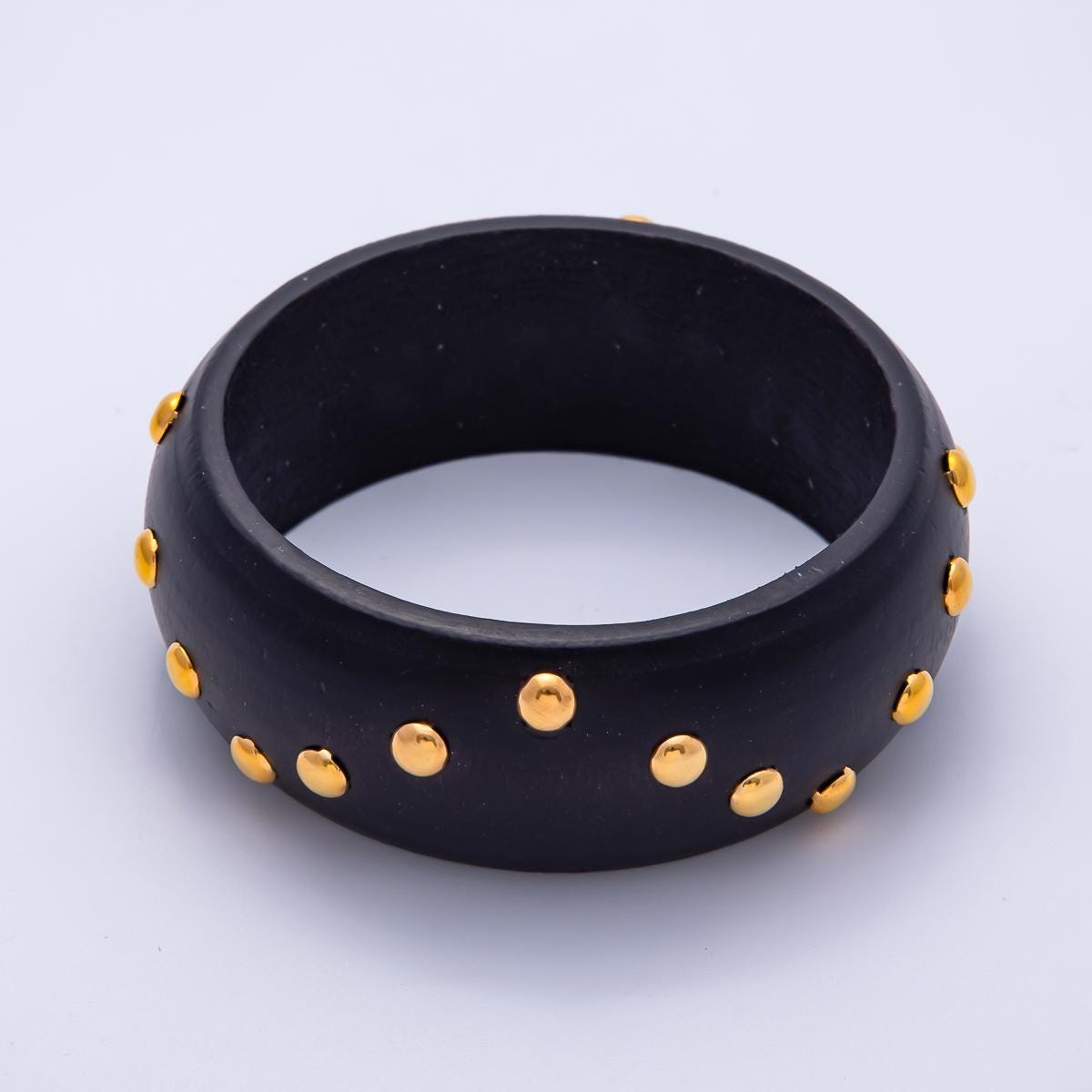 Bold Wood Bangle Bracelet Gold Studded Earth Tones Statement Jewelry WA-4319