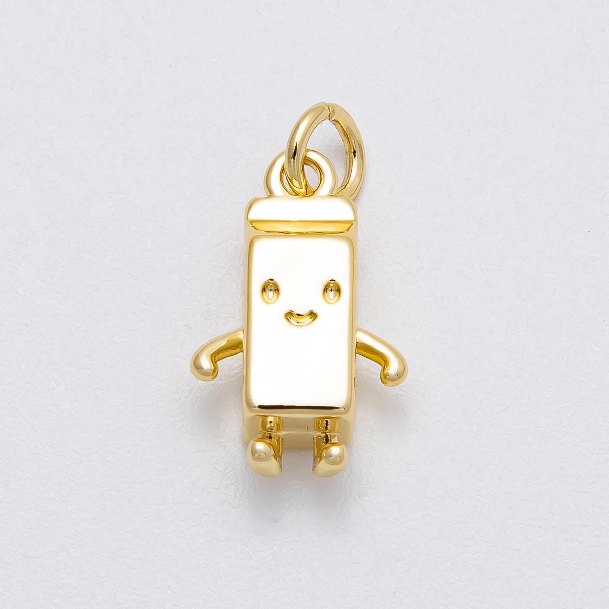 16k Gold Filled 16.2mm Smiling Milk Carton Box Charm 3D Breakfast Theme Pendant for Jewelry Making Necklace or Bracelet | CHARMS-00459