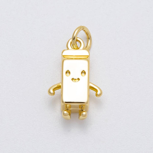 16k Gold Filled 16.2mm Smiling Milk Carton Box Charm 3D Breakfast Theme Pendant for Jewelry Making Necklace or Bracelet | CHARMS-00459