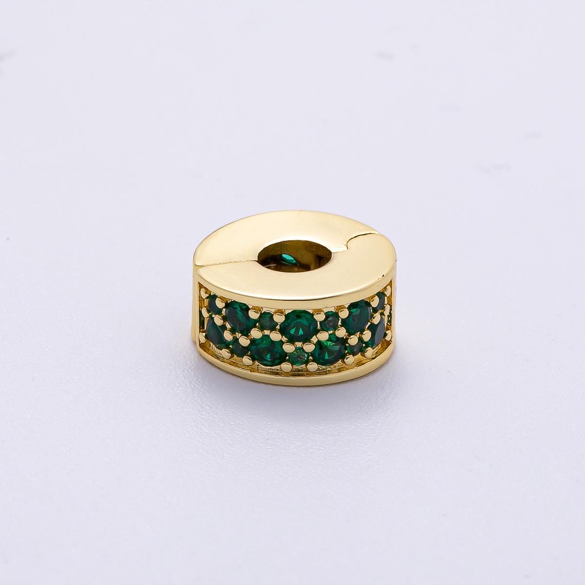 16K Gold Filled 10mm Snap Clip Open Micro Paved CZ Birthstone Spacer Rondelle Personalized Set Dainty Birth Month Gift | Beads-00220