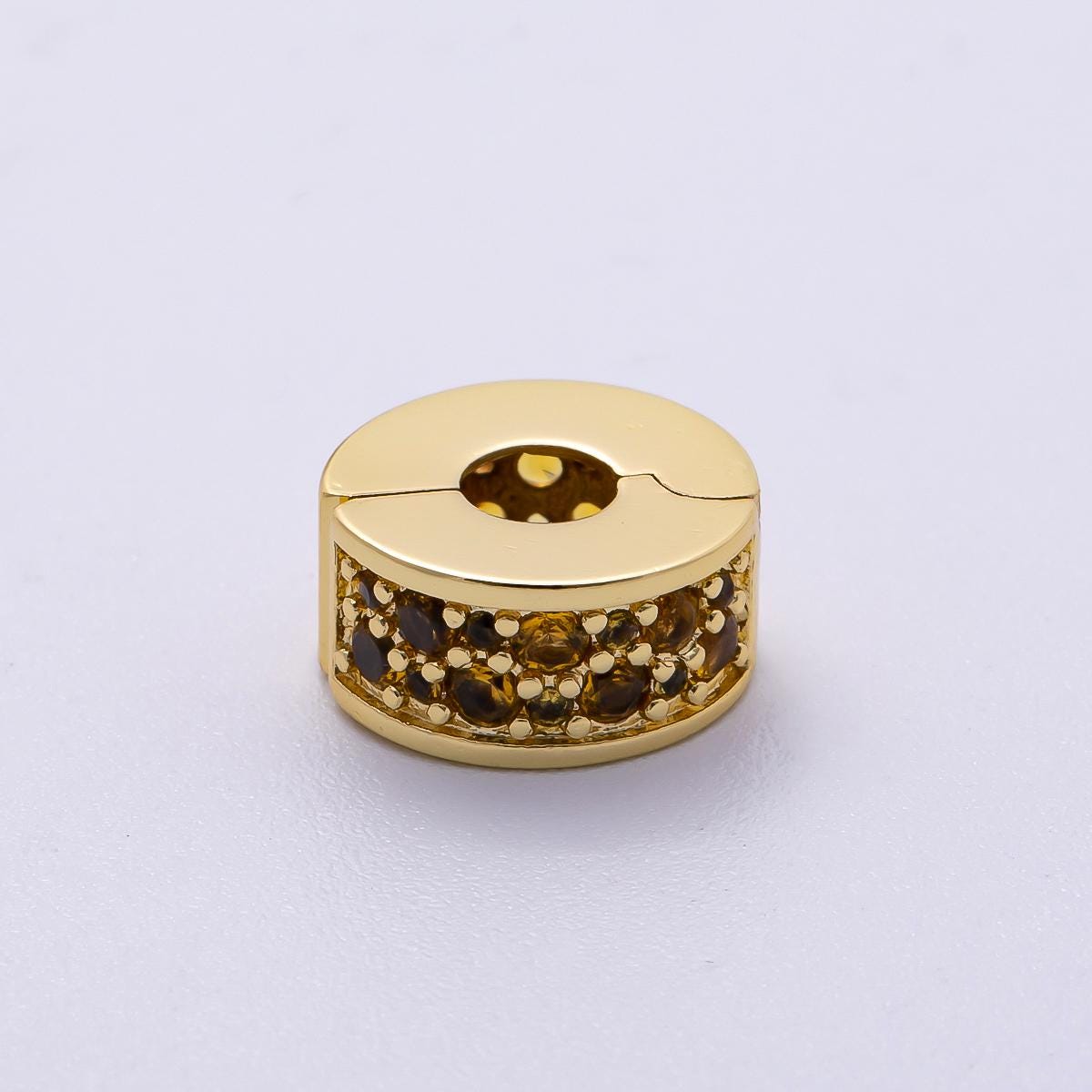 16K Gold Filled 10mm Snap Clip Open Micro Paved CZ Birthstone Spacer Rondelle Personalized Set Dainty Birth Month Gift | Beads-00220
