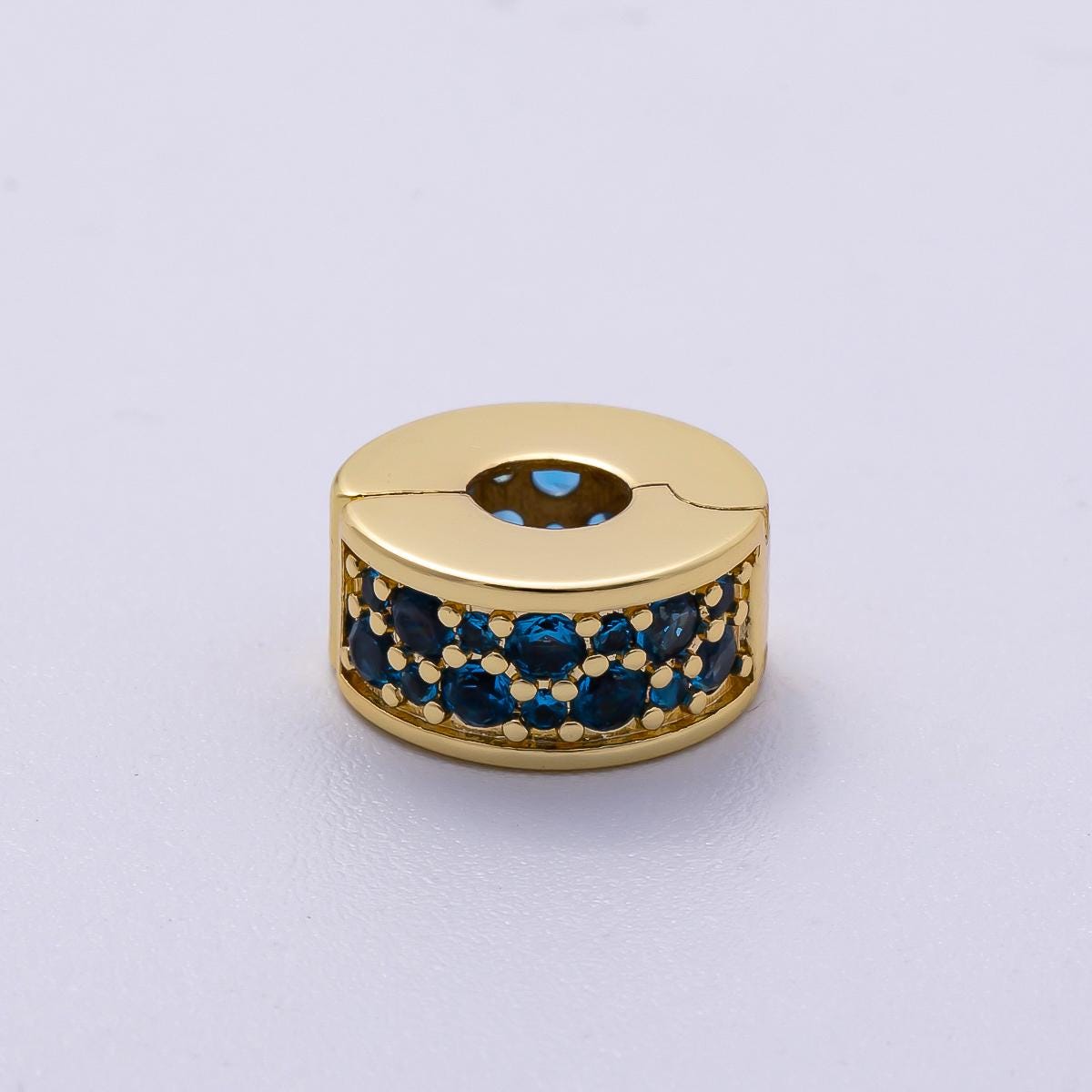 16K Gold Filled 10mm Snap Clip Open Micro Paved CZ Birthstone Spacer Rondelle Personalized Set Dainty Birth Month Gift | Beads-00220