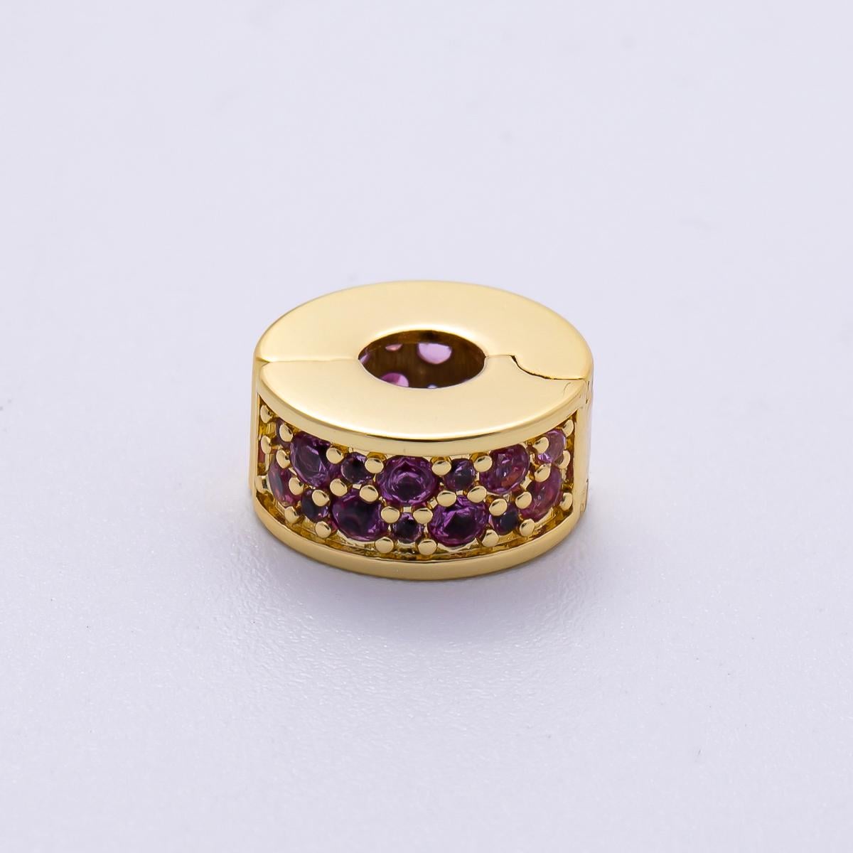 16K Gold Filled 10mm Snap Clip Open Micro Paved CZ Birthstone Spacer Rondelle Personalized Set Dainty Birth Month Gift | Beads-00220