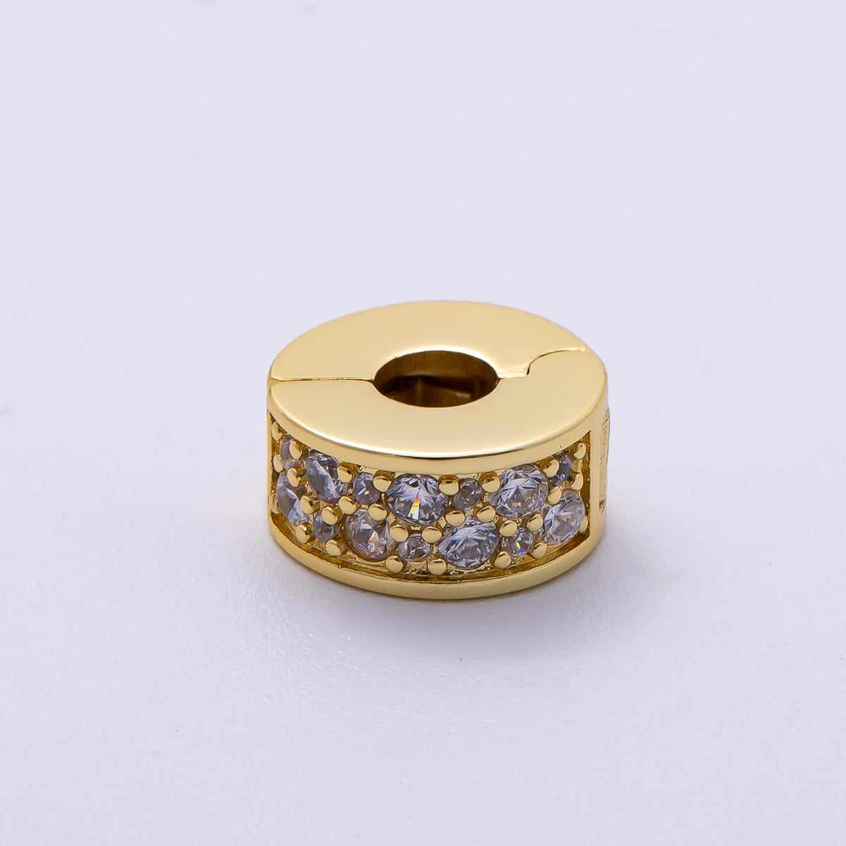 16K Gold Filled 10mm Snap Clip Open Micro Paved CZ Birthstone Spacer Rondelle Personalized Set Dainty Birth Month Gift | Beads-00220