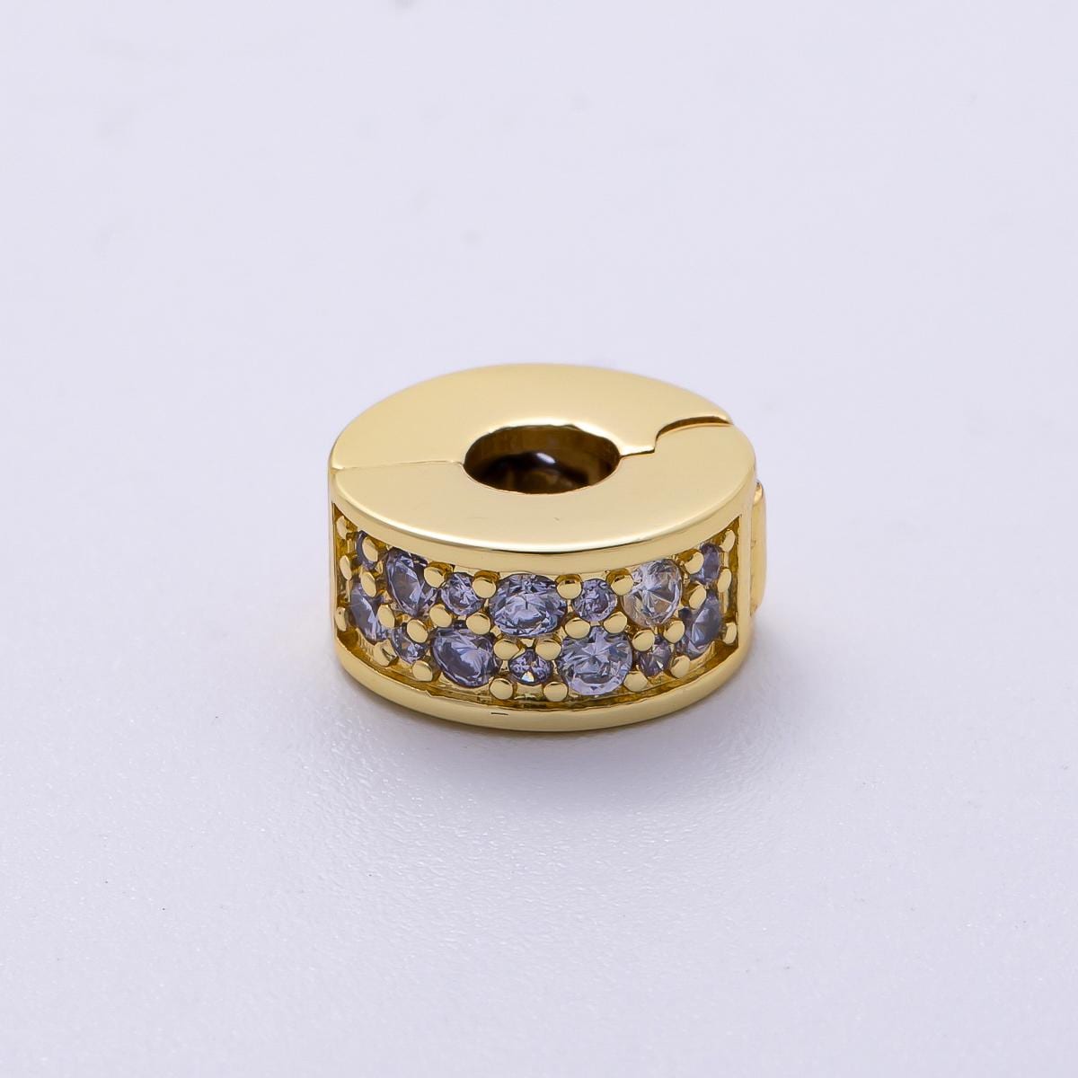 16K Gold Filled 10mm Snap Clip Open Micro Paved CZ Birthstone Spacer Rondelle Personalized Set Dainty Birth Month Gift | Beads-00220