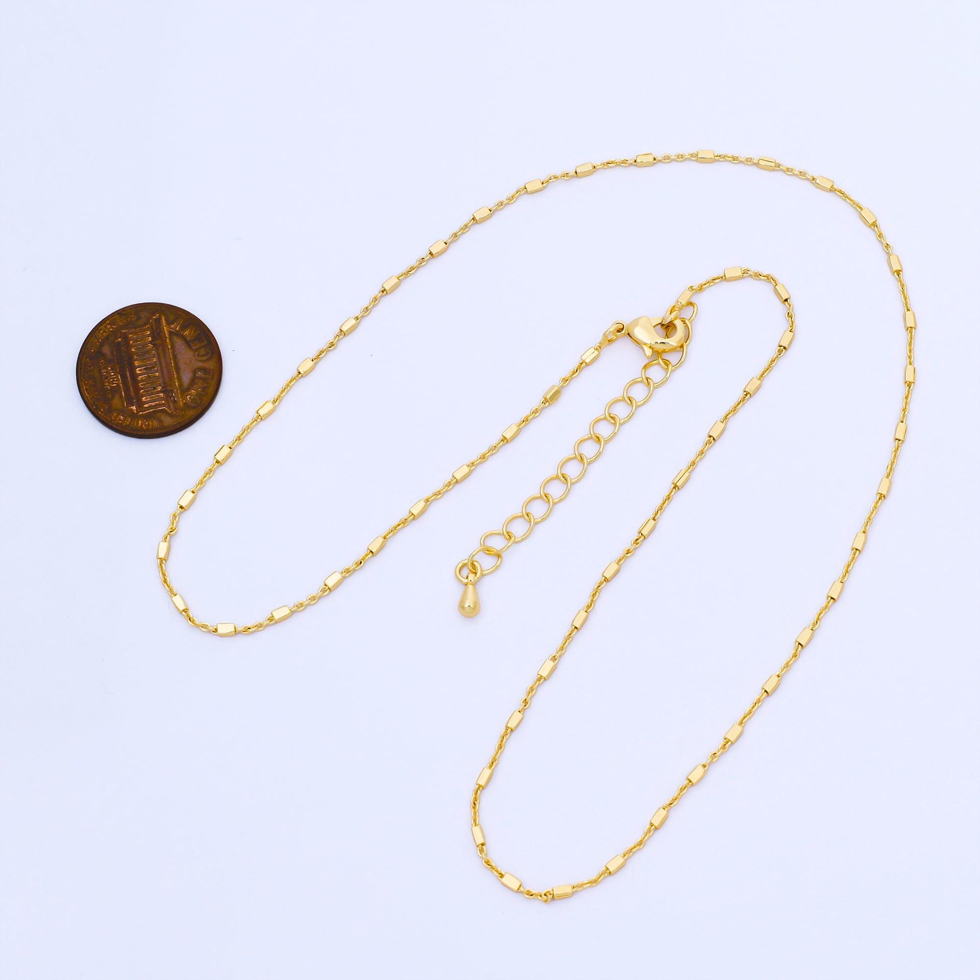 24K Gold Filled 1.3mm Tube Beads Satellite Chain 18 Inch Necklace | WA-01601