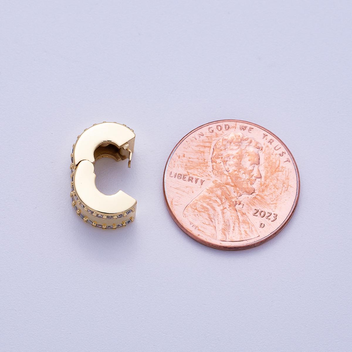 16K Gold Filled 10mm Snap Clip Open Micro Paved CZ Spacer Rondelle Crystal Stopper Sparkling eternity charm for bracelet | Beads-00234